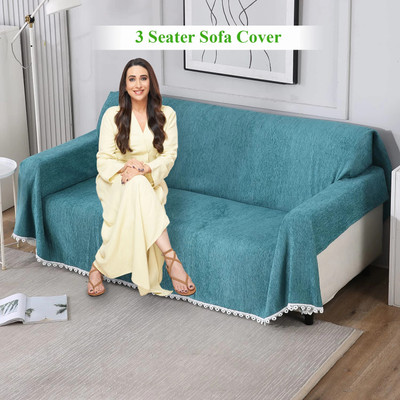 HOKiPO Chenille 3 Seater Sofa Plain Cover(Pack of 1 Teal)