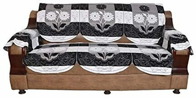 HUB OF DECOR Polyester 3 Seater Sofa Floral Cover(Pack of 1 Black)