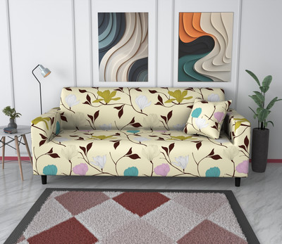 B BESTILO Polyester 3 Seater Sofa Floral Cover(Pack of 1 Cream)
