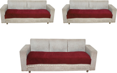 Fashion Throw Velvet 3 Seater Sofa Geometric Cover(Pack of 3 Maroon)