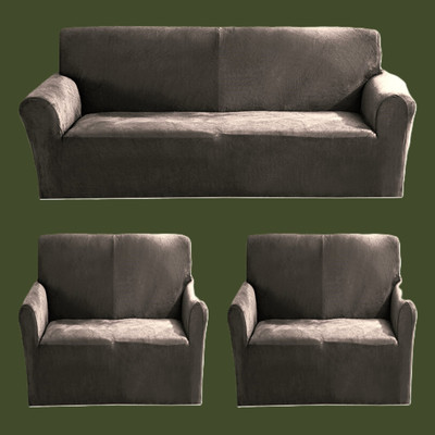 TURIYA Velvet, Generic 3+1+1 Seater Sofa Plain Cover(Pack of 1 Grey)