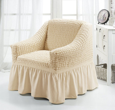 Multitex Polyester Plain 1 Seater Sofa Cover(Cream Pack of 1)