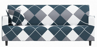 B BESTILO Polyester 3 Seater Sofa Checkered Cover(Pack of 1 Blue Rhombus)