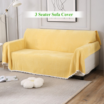 HOKiPO Chenille 3 Seater Sofa Plain Cover(Pack of 1 Yellow)