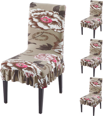 HOKiPO Polyester 4 Seater Chair Floral Cover(Pack of 4 Buff Brown)