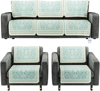 HOMESTIC Cotton 3+2 Seater Sofa Floral Cover(Pack of 10 Cream)