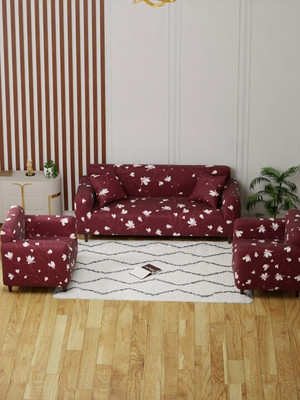 anmolfab Polyester 3+1+1 Seater Sofa Floral Cover(Pack of 3 maroon)