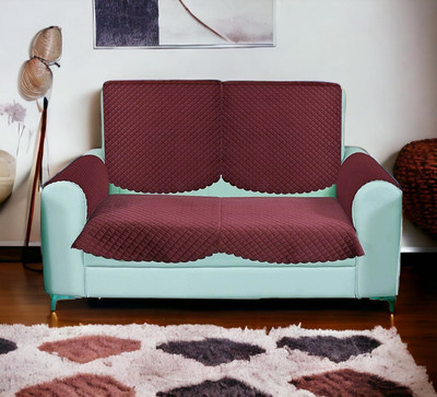 Bigger fish Velvet Checkered 2 Seater Sofa Cover(Maroon Pack of 4)