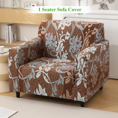 HOKiPO Polyester 1 Seater Sofa Floral Cover(Pack of 1 Rich Chocolate Damask Floral)