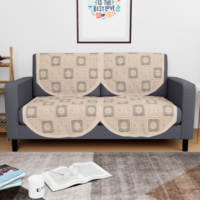 KUBER INDUSTRIES Cotton 2 Seater Sofa Geometric Cover(Pack of 4 Cream)