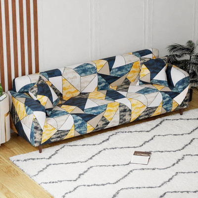 lukzer Polyester Geometric 4 Seater Sofa Cover(Prism Yellow Design Pack of 1)