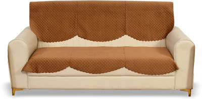 Bigger fish Velvet 3 Seater Sofa Checkered Cover(Pack of 2 Brown)