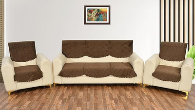 LEAFNEST Velvet Plain 3+1+1 Seater Sofa Cover(Brown Pack of 1)