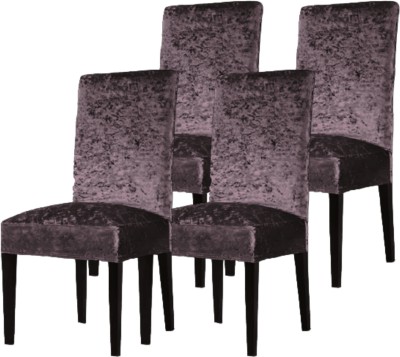 Roodra Creations Velvet Plain Chair Cover(Charcoal Grey Pack of 4)