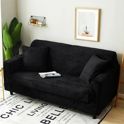 TURIYA Velvet, Polyester Plain 3 Seater Sofa Cover(Black Pack of 1)