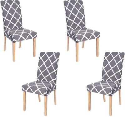 Roodra Creations Polycotton Abstract Chair Cover(grey diamond Pack of 4)