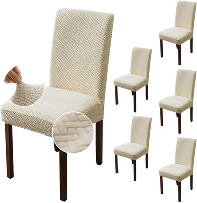 vinsano Jacquard 1 Seater Chair Plain Cover(Pack of 6 cream)