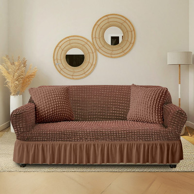 Cortina Polyester Polka 3 Seater Sofa Cover(Brown Pack of 1)