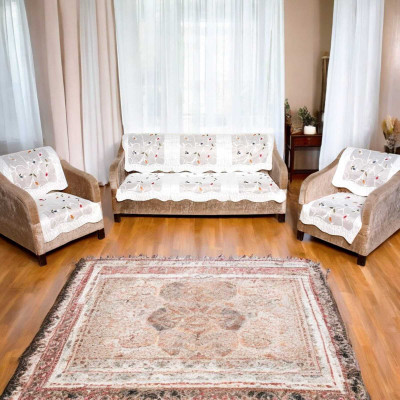 Pinkleaf Polyester Abstract 3+1+1 Seater Sofa Cover(White Pack of 1)