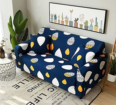 Decowell Polyester Polka 3 Seater Sofa Cover(Blue Pack of 1)