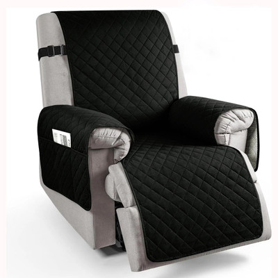 Cortina Polyester 1 Seater Sofa Geometric Cover(Pack of 1 Reversible Solid Recliner Sofa Cover - Black)