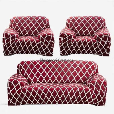 ADstore Polyester Geometric 3+1+1 Seater Sofa Cover(Maroon Pack of 1)