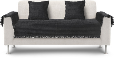 Saral Home Polyester Plain 3+1+1 Seater Sofa Cover(DARK GREY Pack of 5)