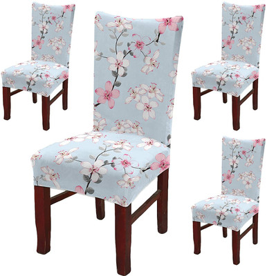DECORIAN Polycotton 1 Seater Chair Floral Cover(Pack of 4 Sky Blue Flowers)