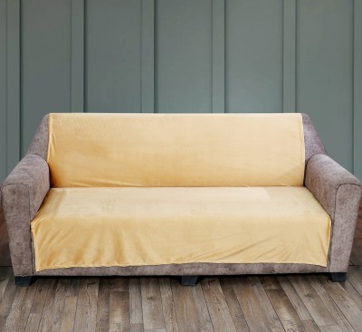 Nendle Velvet Plain Sofa Cover(Gold Pack of 1)