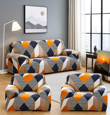 Udeek Polyester Geometric 3+1+1 Seater Sofa Cover(ORANGE, MULTICOLOR Pack of 3)
