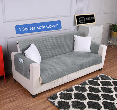 PM HOME DÉCOR Velvet Plain 1 Seater Sofa Cover(Grey Pack of 1)