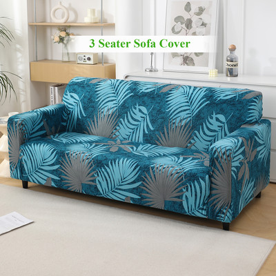 HOKiPO Polyester 3 Seater Sofa Floral Cover(Pack of 1 Sea Blue Tropical Leaves)