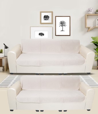 KINGLY Velvet Plain Sofa Cover(Beige Pack of 4)