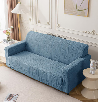 HOUSE OF QUIRK Jacquard 4 Seater Sofa Striped Cover(Pack of 1 Light Blue)