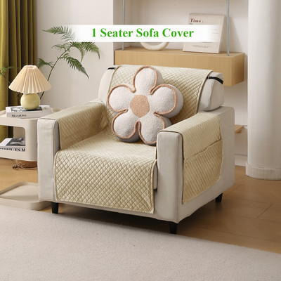 HOKiPO Velvet 1 Seater Sofa Geometric Cover(Pack of 1 Natural Beige)