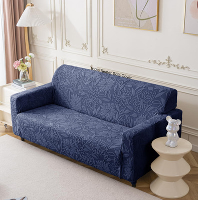 HOUSE OF QUIRK Jacquard 3 Seater Sofa Floral Cover(Pack of 1 Dark Blue)