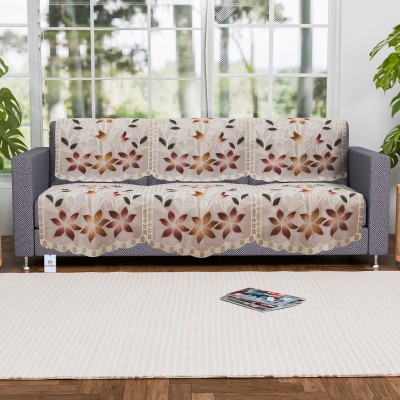 Heart Home Cotton Floral 3 Seater Sofa Cover(Brown Pack of 6)