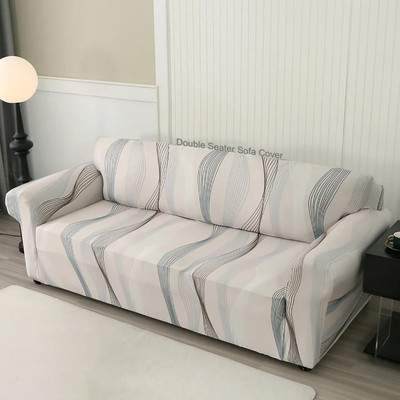 HOUSE OF QUIRK Polyester Abstract 2 Seater Sofa Cover(Beige Pack of 1)