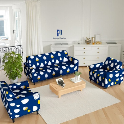 ADstore Polyester Floral 3+1+1 Seater Sofa Cover(Blue Pack of 1)