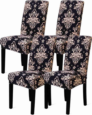 Roodra Creations Polycotton 1 Seater Chair Geometric Cover(Pack of 4 Black)