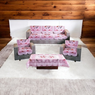Mohit textiles Polyester Floral 3+2 Seater Sofa Cover(Pink Pack of 6)