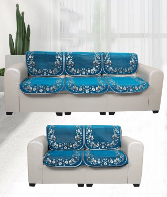 A.P HANDLOOM Velvet Floral Sofa Cover(Blue Pack of 4)