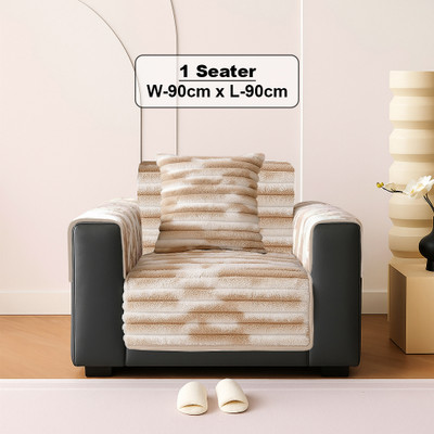 Dream Care Fleece 1 Seater Sofa Plain Cover(Pack of 3 Beige)