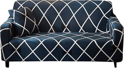 B BESTILO Polyester Checkered 3 Seater Sofa Cover(Blue Diamond Pack of 1)