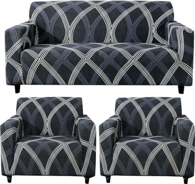 HOKiPO Polyester 3+1+1 Seater Sofa Geometric Cover(Pack of 3 Shadow Grey)