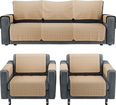 KUBER INDUSTRIES Cotton 3+2 Seater L-Shape Sofa Checkered Cover(Pack of 16 Brown)