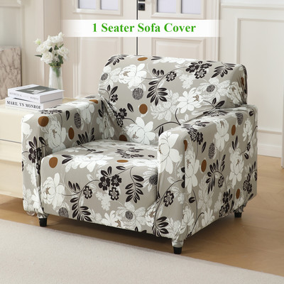 HOKiPO Polyester 1 Seater Sofa Floral Cover(Pack of 1 Feather Brown Floral)