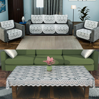 HOMESTIC Cotton 3+1+1 Seater Sofa Floral Cover(Pack of 11 Grey)