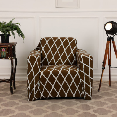 Gifts Island Polyester Geometric 3+1+1 Seater Sofa Cover(Brown Diamond Pack of 1)