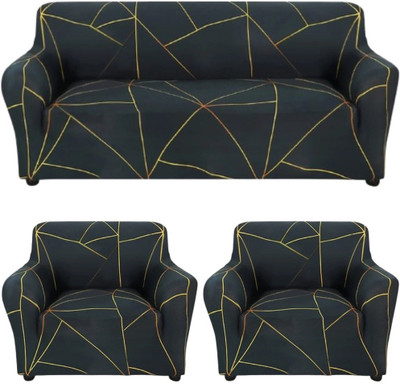 tansh Polyester Damask 3+1+1 Seater Sofa Cover(Black Pack of 3)